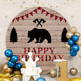 Aperturee - Jungle Bear Round Wood Happy Birthday Backdrop